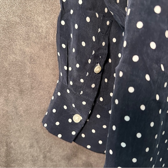Everlane Polka Dot Dress Navy/White (4) Tie Waist Cupro, Preppy, Minimalist - Picture 13 of 14